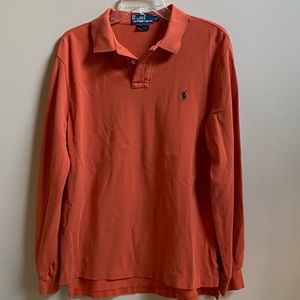 POLO RALPH LAUREN CUSTOM FIT/COTTON/LONG SLEEVE POLO SHIRT/ORANGE/ LARGE